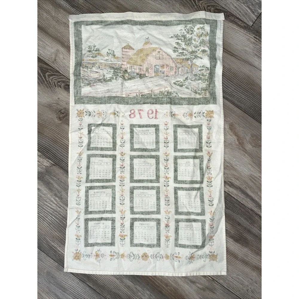 Vintage‎ Linen Tea Towel Calendar 1978 Farm Scene